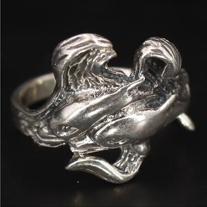 Sterling Silver - WATSON Dolphin Ocean Waves Statement Ring Size 5.5 - 3g